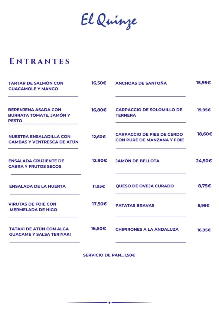 Entrantes carta restaurante